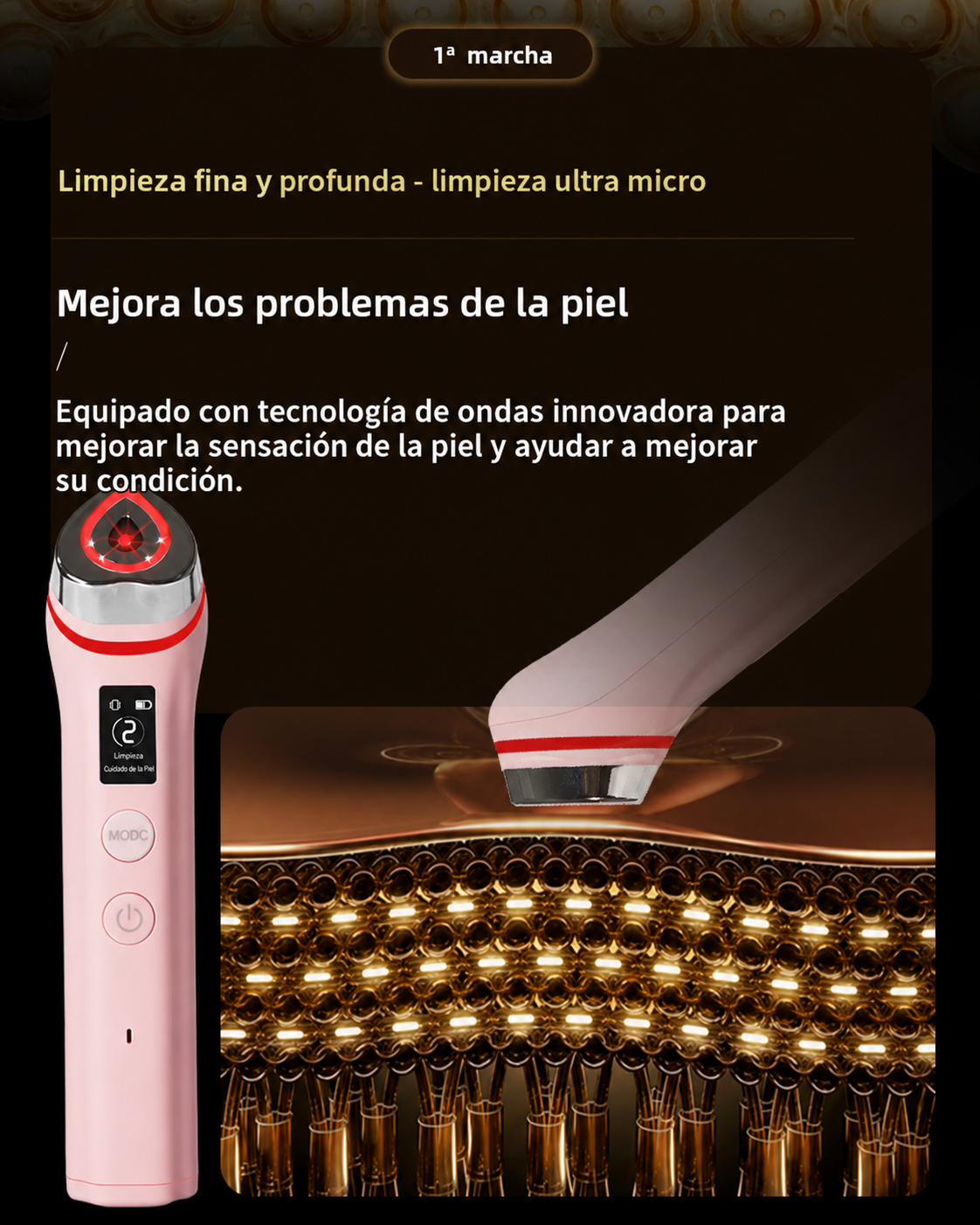 Dispositivo Facial Ultrasónico con Terapia de Luz Roja