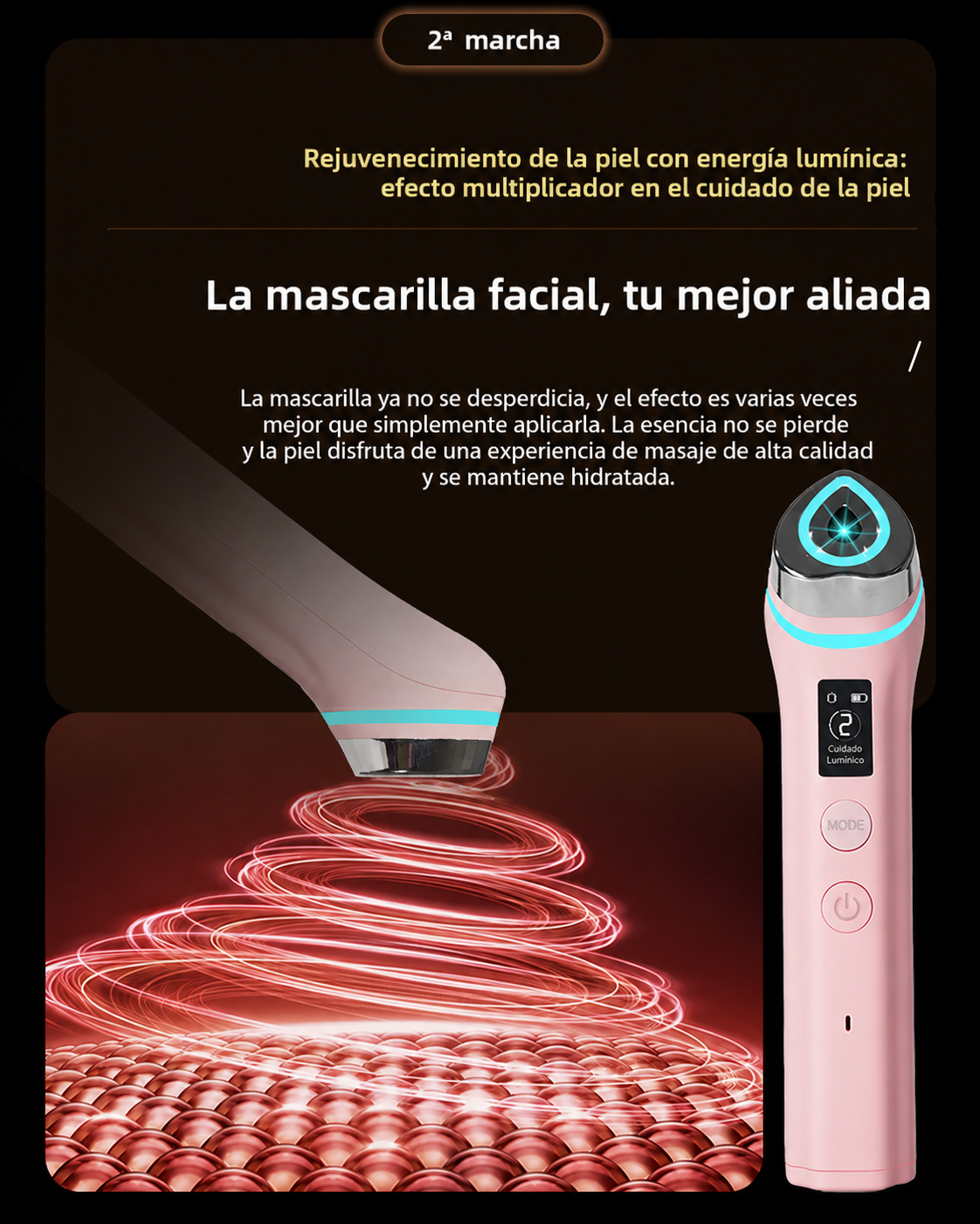 Dispositivo Facial Ultrasónico con Terapia de Luz Roja