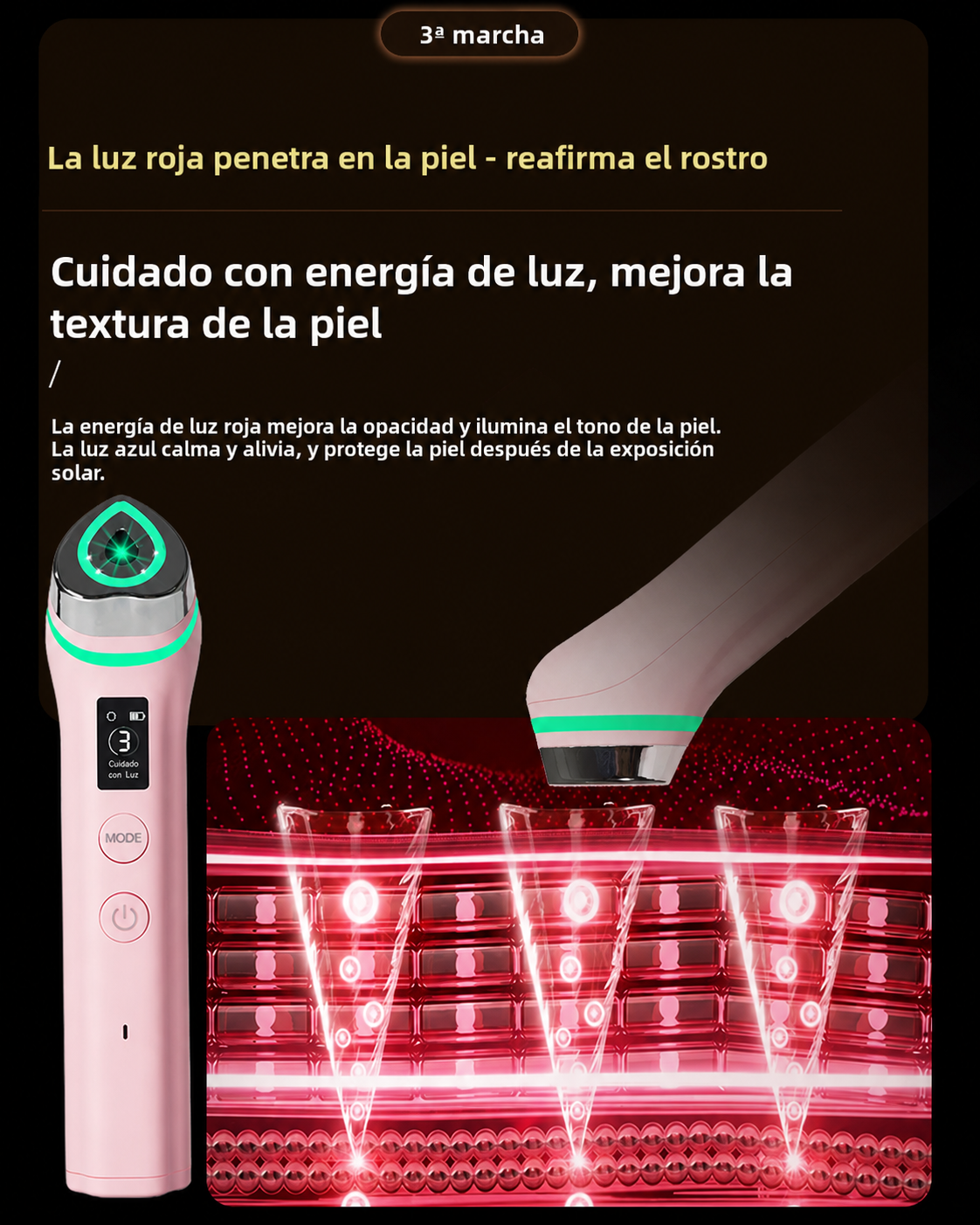 Dispositivo Facial Ultrasónico con Terapia de Luz Roja